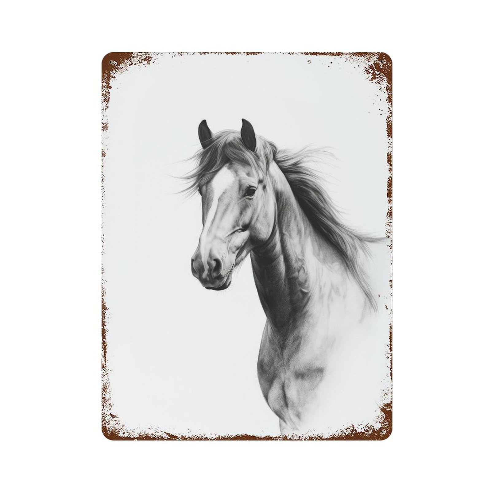 Horse Artwork Weathered Tin Sign 15.7"x11.8", Ideal for Shed, Workshop And Garage Wall Decor