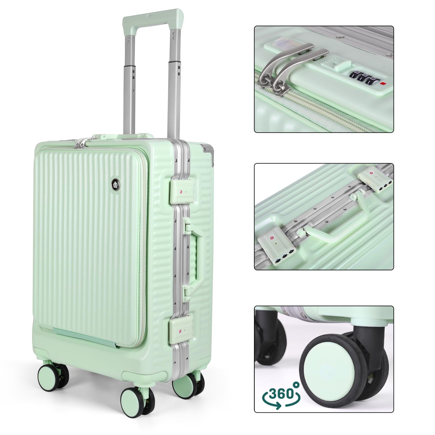 MERCURY TEXTIL-Juego de 3 Maletas de Viaje Cabina, Grande y Neceser de Policarbonato y ABS. Maletas Multifunción con USB, Múltiples Compartimientos con Bolsillo Frontal y Portavasos (Verde)