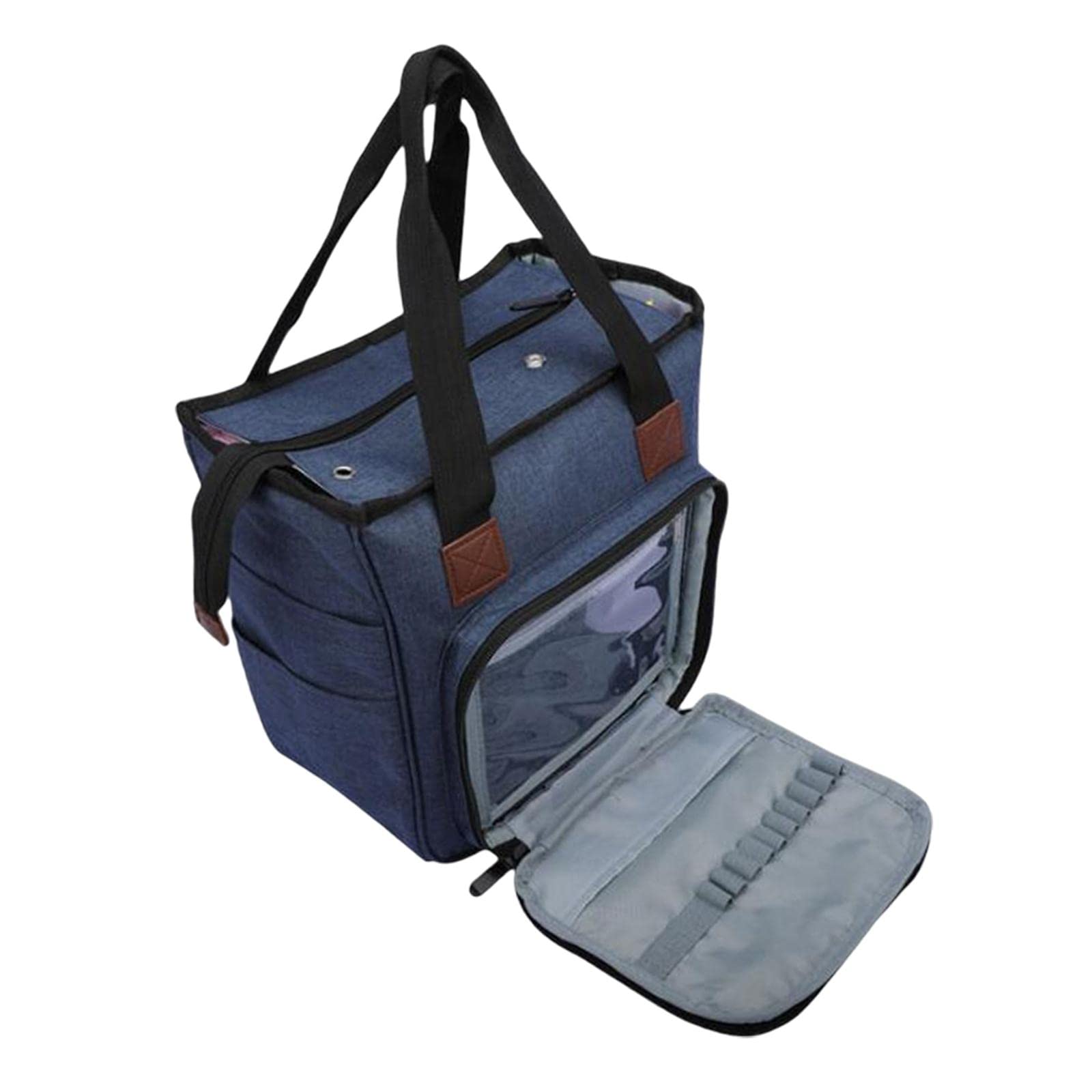 Juego de 2 bolsas de tejer portátiles, bolsa de almacenamiento, accesorios de costura, ganchos de ganchillo, color azul