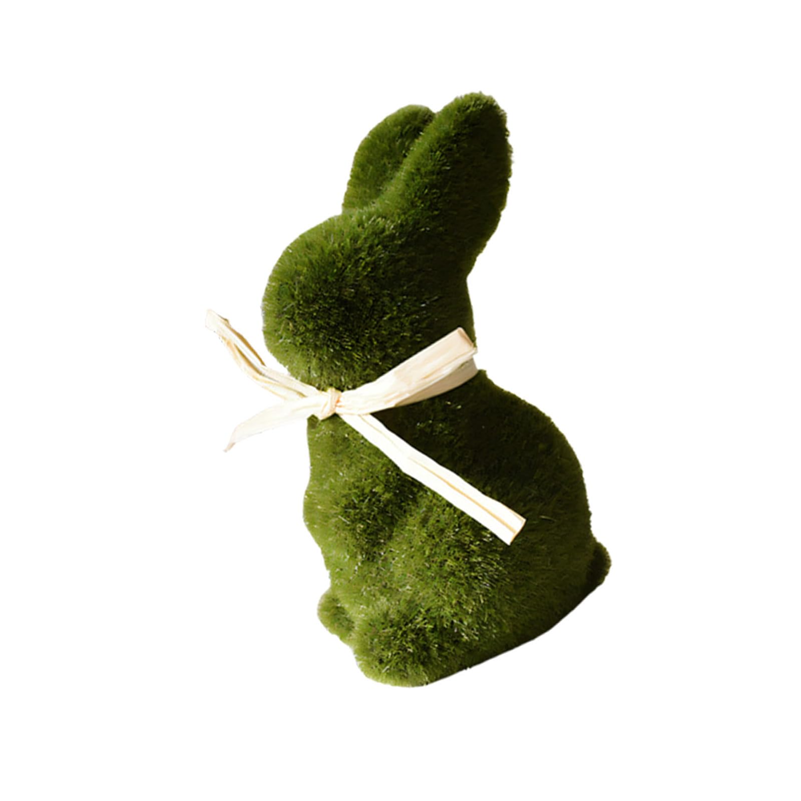 NEWFT Artificial Moss Rabbits Sculpture With Plush Texture Ideal For Bookshelf Centerpieces Or Decorative Ornament