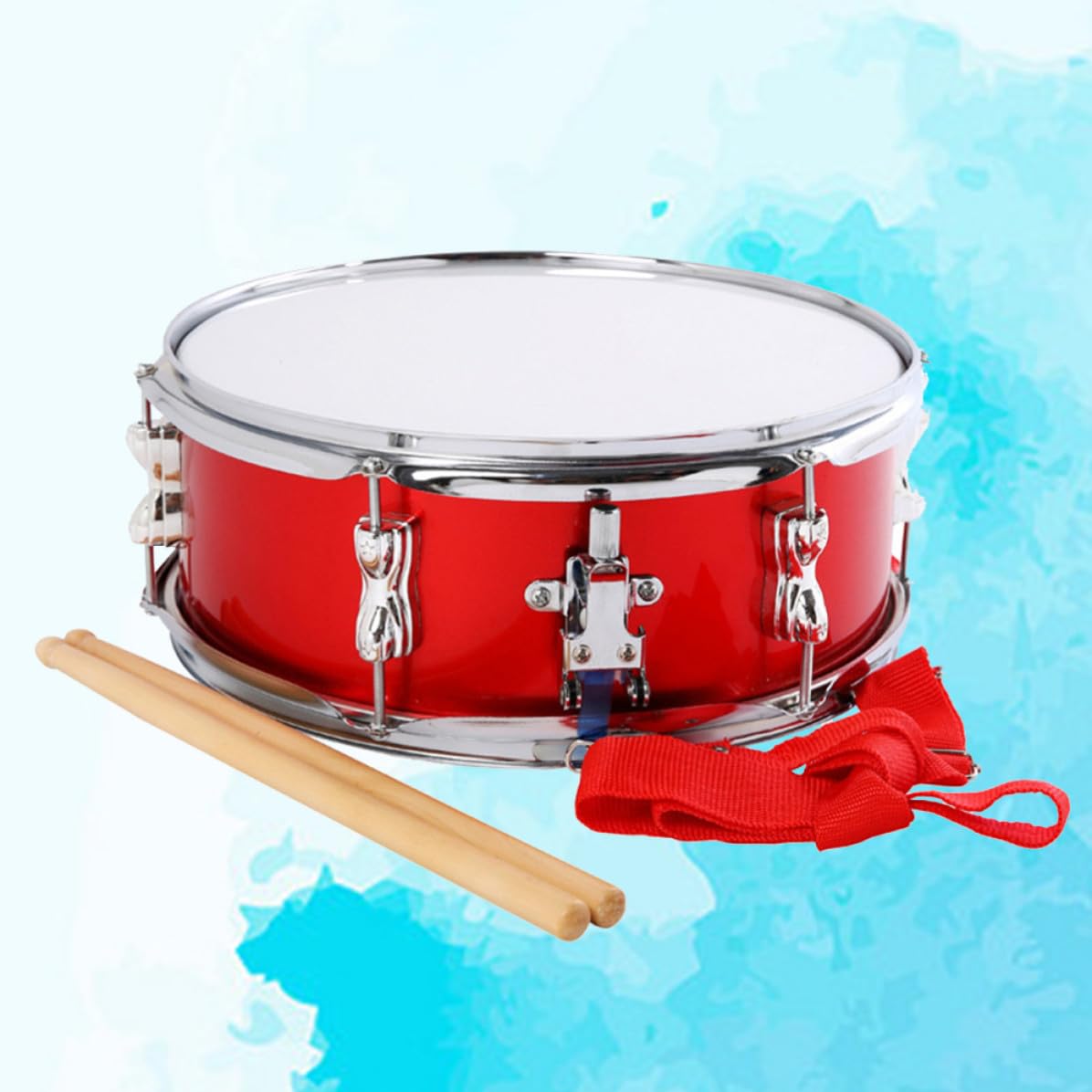 Rullante Rosso da 13 Pollici in Metallo, con Bacchette | Set per Bambini, Cinghia Regolabile Inclusa, Strumento a Percussione dal Suono di Qualità