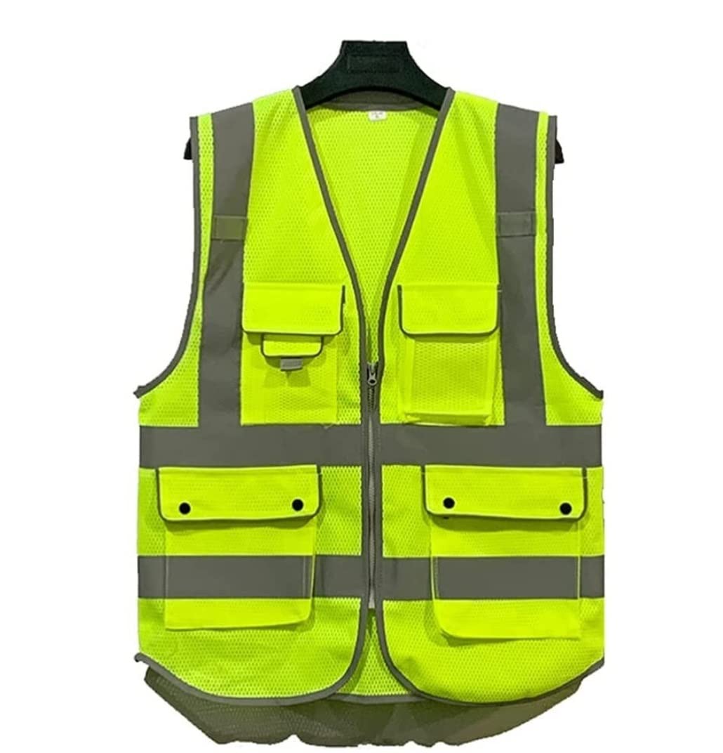 Chaleco Reflectante de Alta Visibilidad Chaleco de Seguridad Reflectante Ropa de Trabajo Transpirable de Alta Visibilidad Chaqueta Reflectante de Seguridad Laboral (A XL)