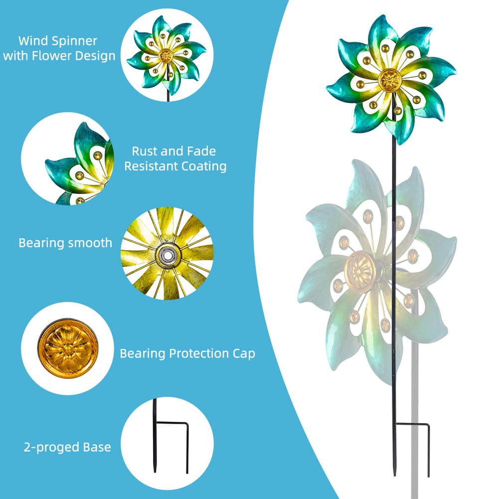 DREAMYSOUL Molinillos de Metal para jardín, 24,4 cm de diámetro x 101,6 cm de Alto, molinillos de Viento cinéticos para Exteriores para decoración de césped de Patio y jardín (Cian)