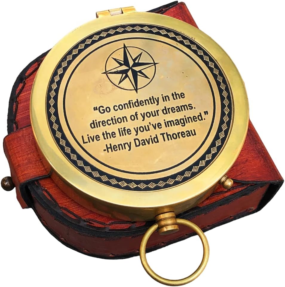 Brass Henry David Thoreau's Go Confidently Poem Compass Nautical Maritime Compass Gift for Birthday, Anniversary, Graduation, Confirmation Day, Baptism, New Year, Communion