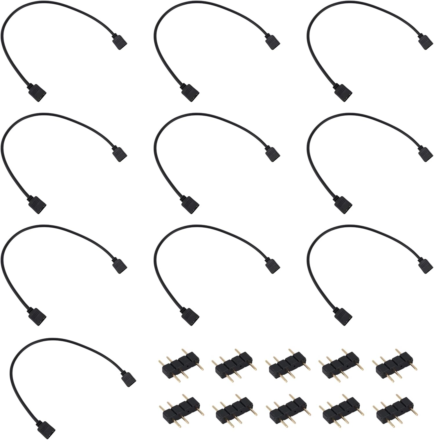 10pcs ARGB Extension Cables, 30.5cm/12 Inch 5V 3-Pin Addressable RGB Extension Cord Female to Female 1-to-1 ARGB Splitter for Extending Computer PC Fans LED Light Strips