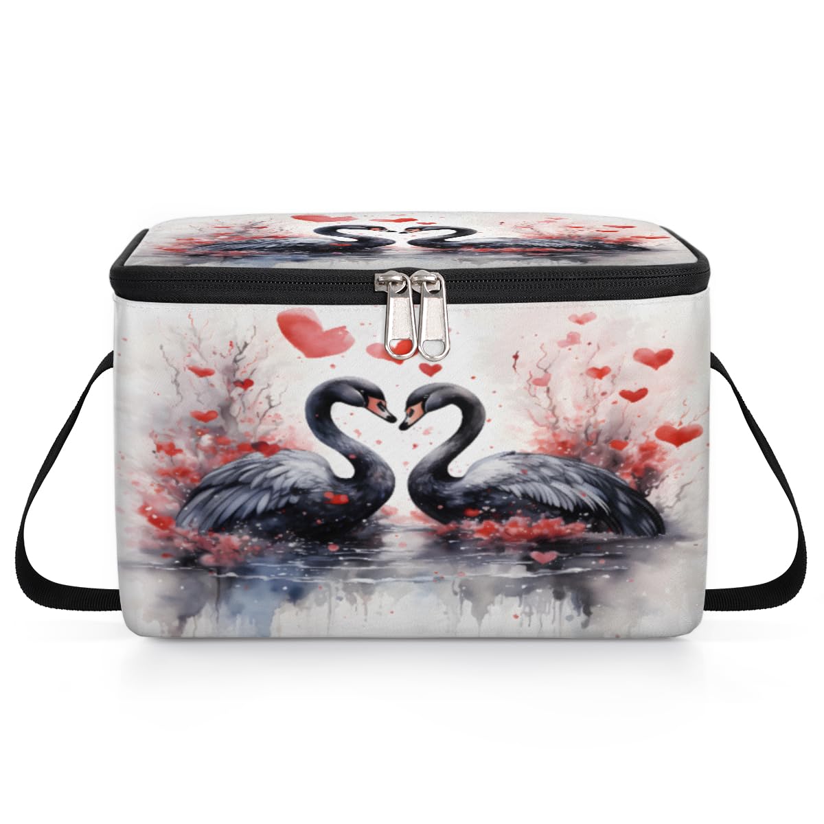 GzLeyigou Swans Heart Shape Lunch Bags for Women Men 9 Cans, Hot & Cold Food Delivery Bag Insulated Grocery Bag Insulated Lunch Box Black Swan Cooler Bag for Office Work Picnic Beach