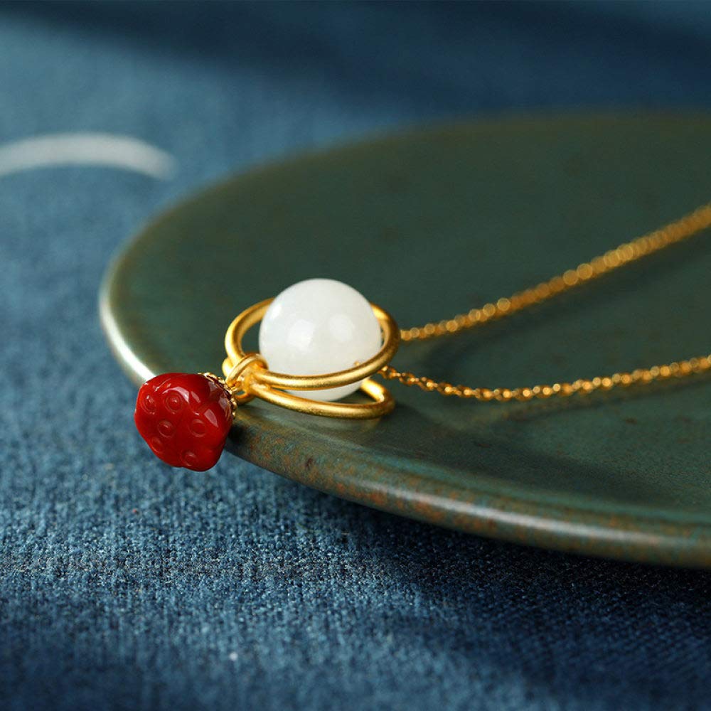 La Plata Esterlina 925 Mujeres del Collar Retro Bañado En Oro Rojo Ágata Lotus Moda Estilo Chino Simple Encanto Hombres Dar Novia Regalo