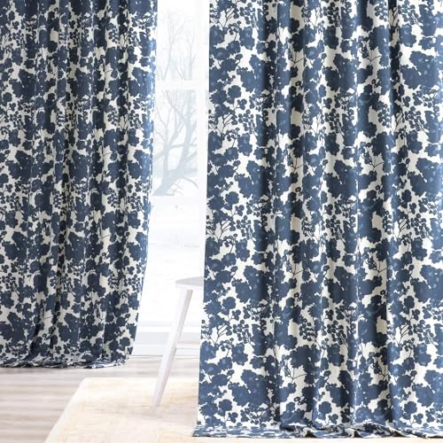 Image of HPD Half Price Drapes Printed Floral Curtains 84 Inches Long Luxury Cotton Curtains (1 Panel) Room Darkening Window Curtains for Bedroom & Living Room, 50W x 84L, Floral Blossom Blue