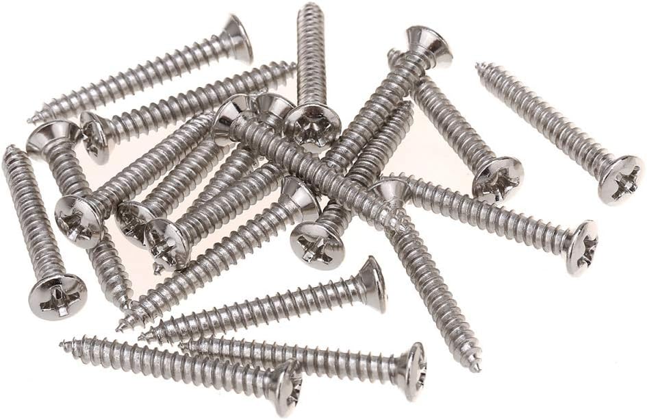 Musiclily Pro 3.0x25mm Strap Button Mounting Screws for Guitar or Bass,Nickel (Set of 20)