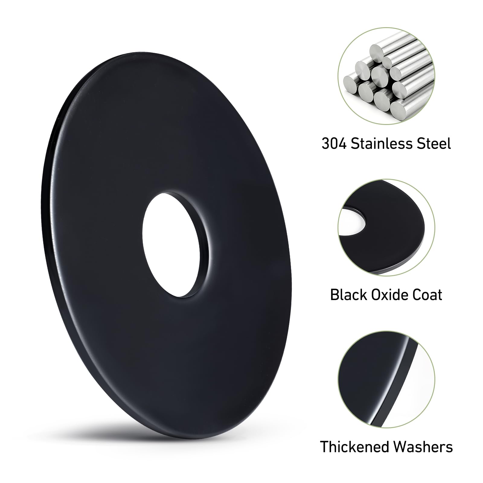 25PCS 3/8" x1-1/2 Fender Washers, Black Oxide 304 Stainless Steel 18-8, 3/8" ID x 1-1/2" OD Hardware Flat Washers for Screws Bolts - 4