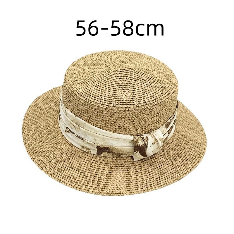 Sombrero de Verano para Mujer,de Copa Plana,con Protección UV,ala Ancha,Estilo Canotier,de Paja con Cintas Teñidas,Transpirable,para Playa,Exteriores,Vacaciones y Viajes