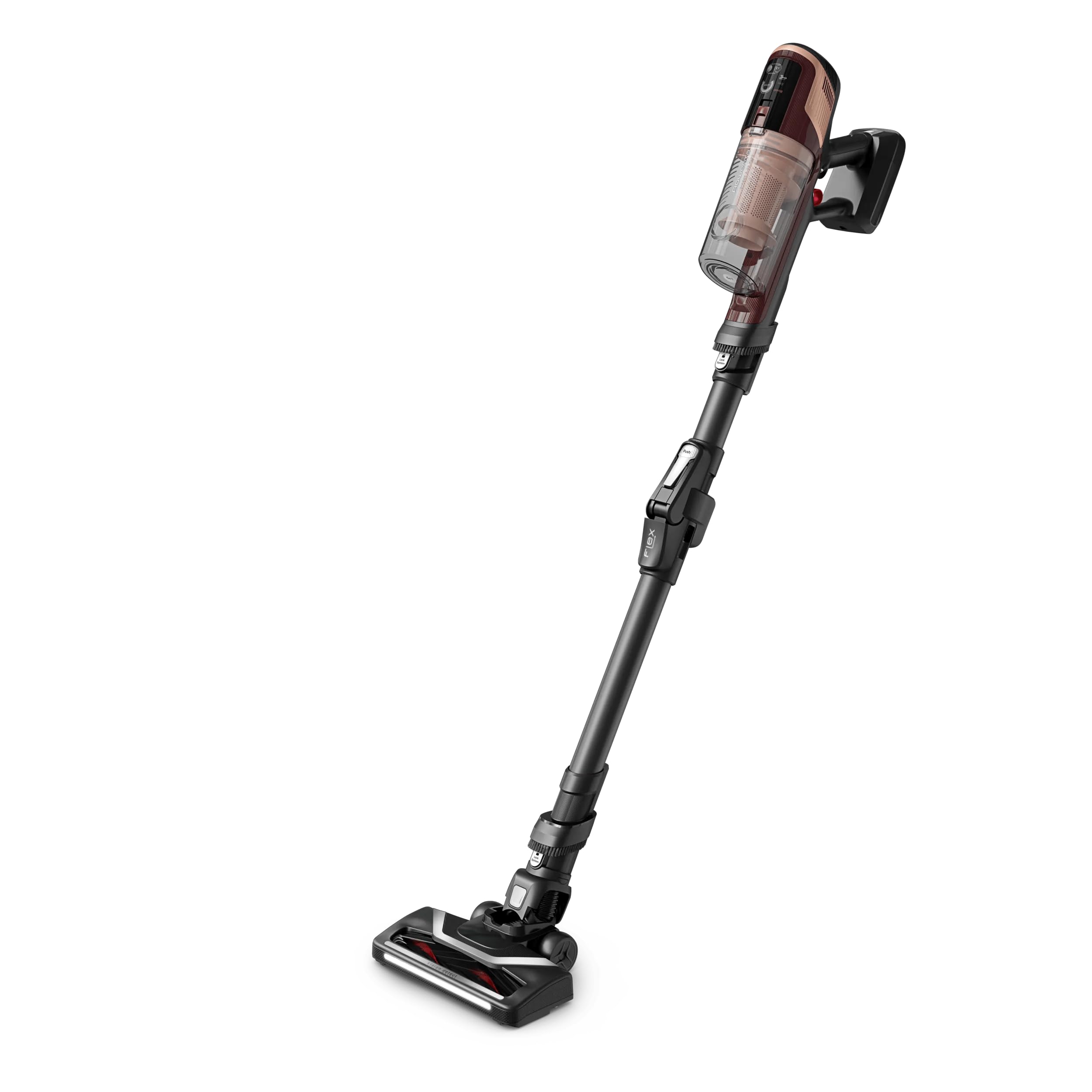 Rowenta X-Pert 6.80 Animal Flex, Aspirapolvere Senza Fili Potente con Spazzola Multifunzione con Luci LED, Kit per Animali, Display, Autonomia Fino a 60 Min, 100 W, Colore Burgundy/Grigio, RH6495