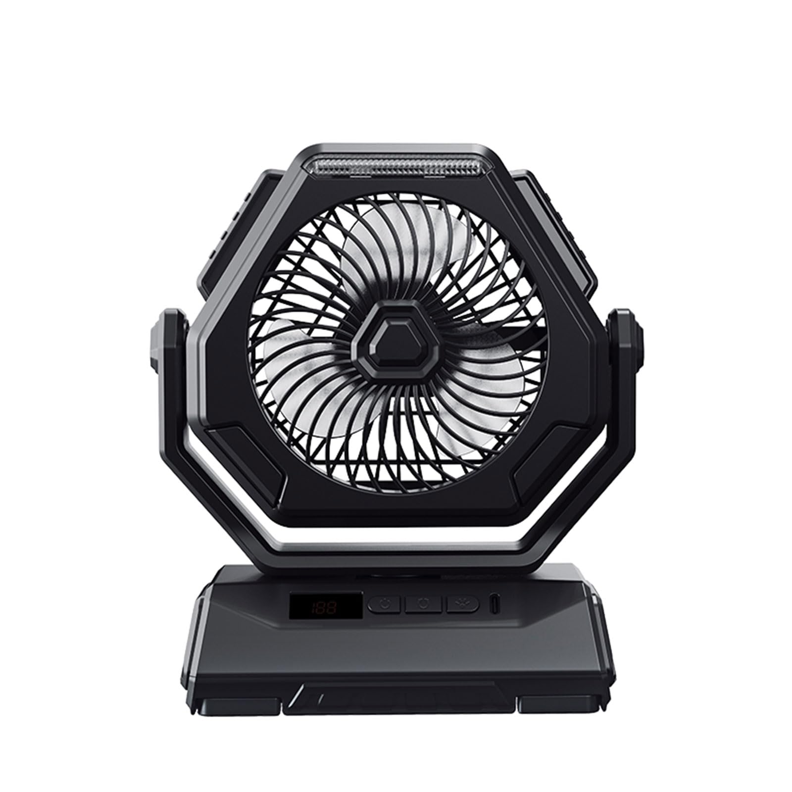 TAZIZI USB Desk Fan 6000mAh Rechargeable Battery Operated Table Hanging Camping with 3 Gear LED Light Cooling