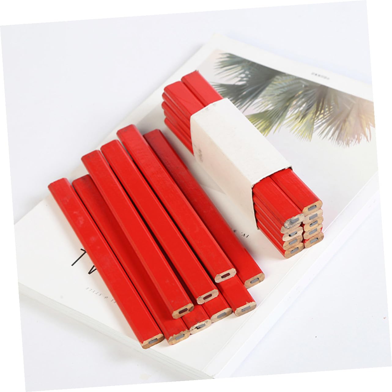 Matite Piatte in Legno 72 Pezzi Per Carpentieri, Marcatore Duro Rosso Antirotolamento Per Lavorazione Del Legno, Set Professionale Per Cantieri e Falegnameria