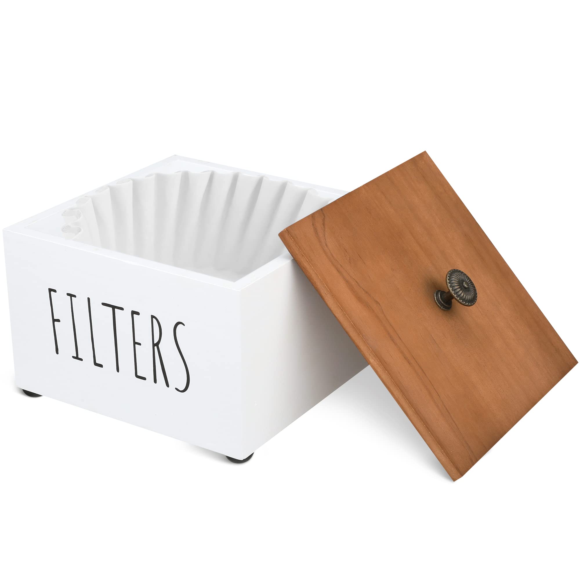 Coffee Filter Holders for Counter, Wooden Organizer Pour Over Coffee Station Filter Storage Container, Decorative Distressed Countertop Coffee Filter Container (White)
