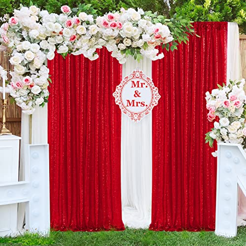 Image of Red Sequin Backdrop Curtains-2 Panels 4FTx8FT Red Backdrop for Valentines Day, Glitter Party Decorations Background Drapes for Wedding Birthday Anniversary Graduation Photo Booth Decor