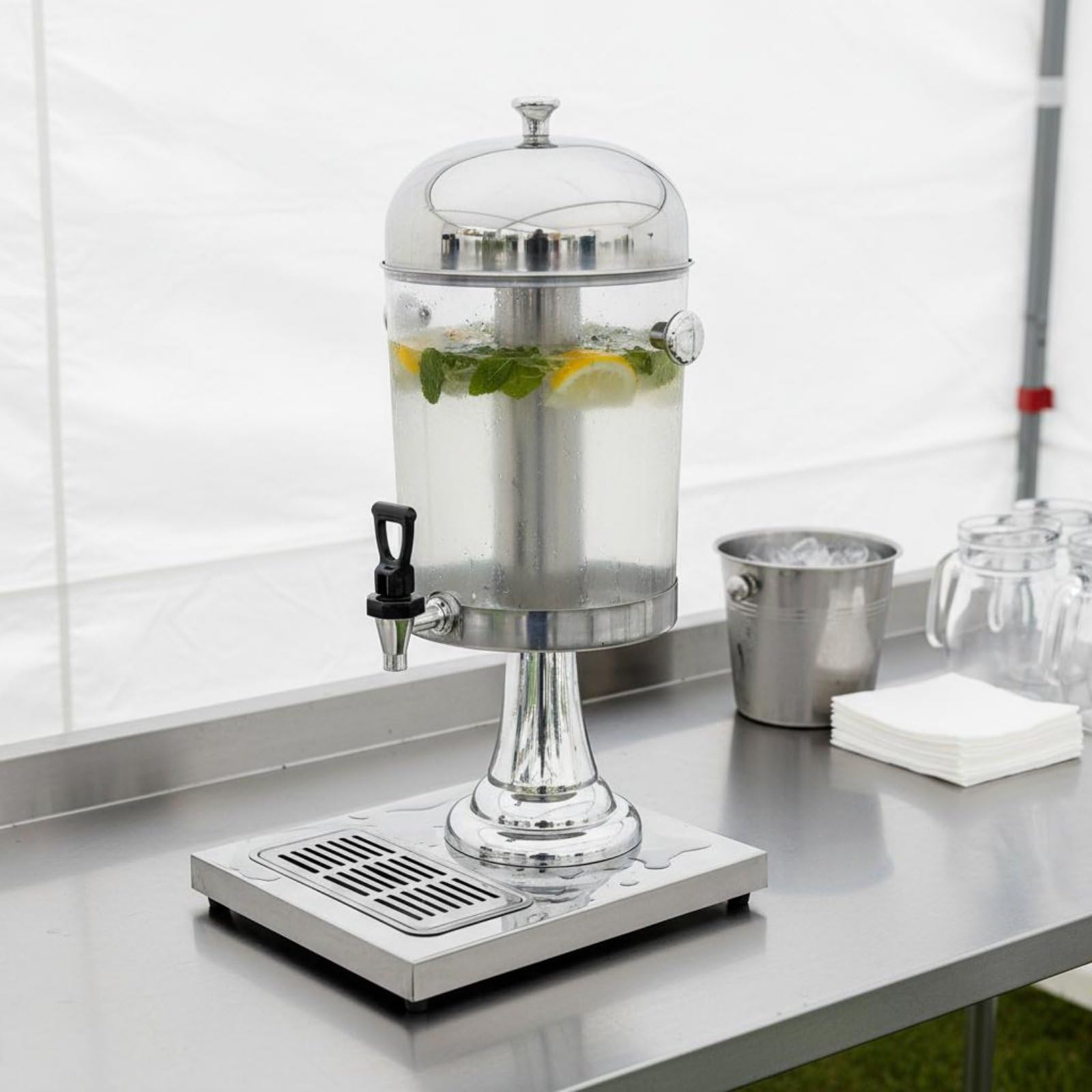 de Bebidas Dispensador de Iced Tea Máquina de Bebidas Contenedor PC Transparente Construcción Acero Inoxidable Adecuado para Servicios de Desayuno Cafeterías Comedores Reuniones, Gold
