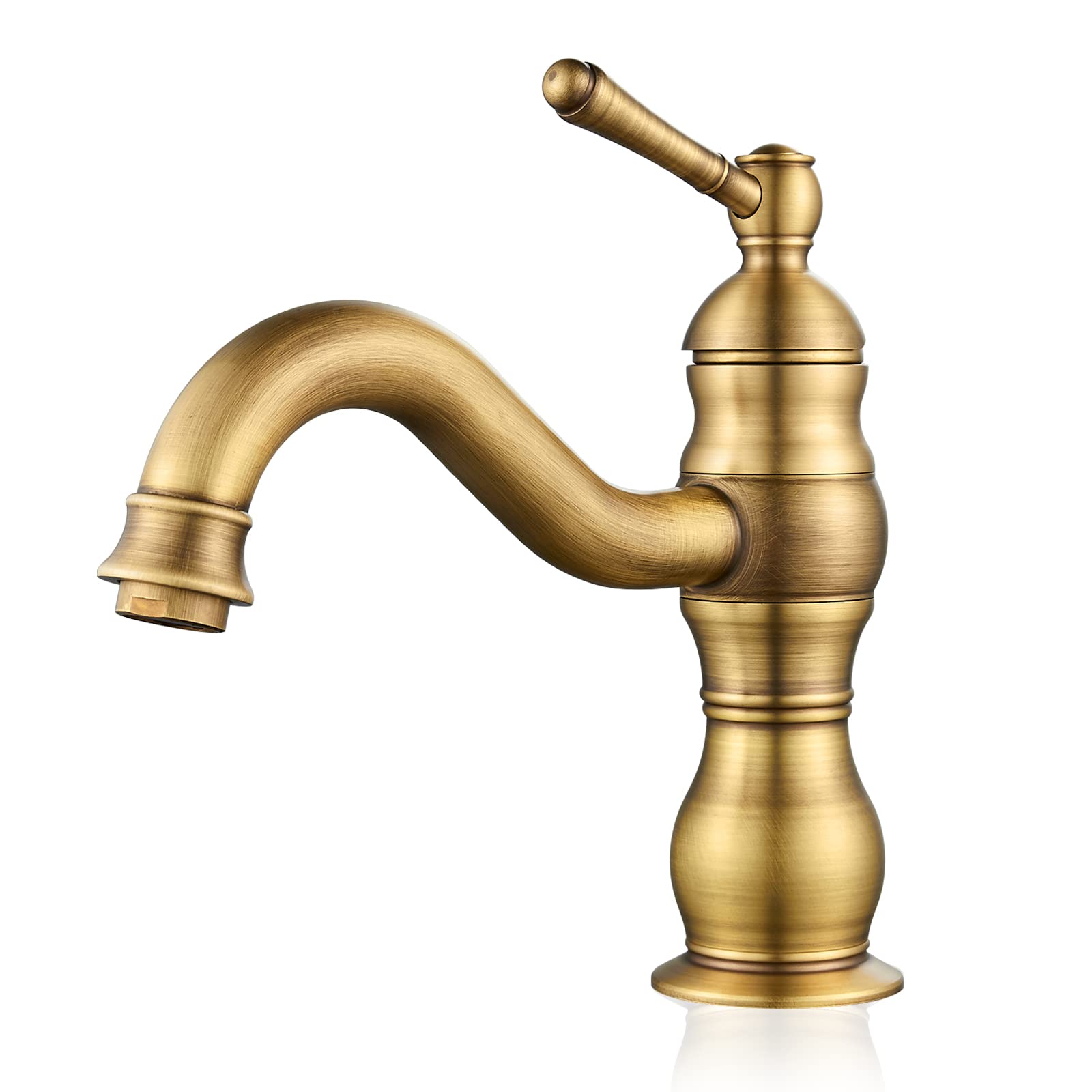 kisimixer Grifo Lavabo Vintage, Puede Girar 360 ° Grifo Monomando Lavabo, Grifo Baño Lavabo de Latón, Solo Agujero Grifo de Lavabo Baño Antiguo con Aireador, Acabado Dorado Estéril