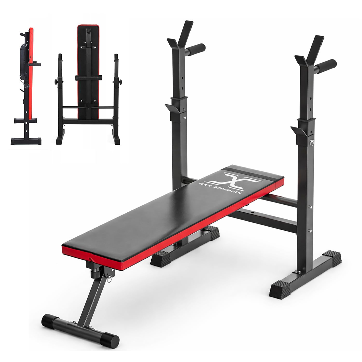 Workout Home Gym Fitness Bench Utility Workout Bench, Adjustable Weight Bench Upgraded Wider Seat multi-function foldable bench press Training (Black/Red)