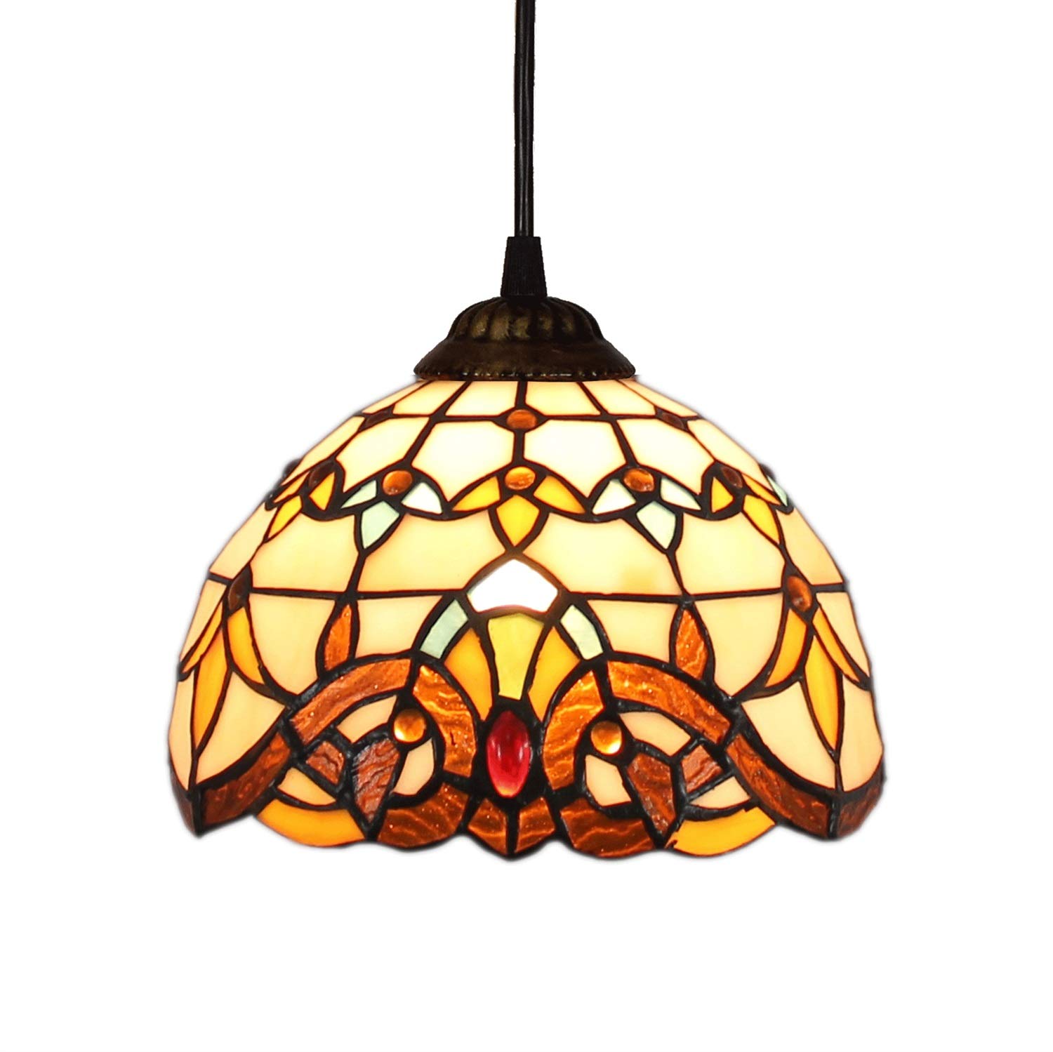 HPTHLY Ceiling Stained Glass Chandelier 8-" Tiffany Yellow Baroque Stained Glass Restaurant Bar Pendant Light For Study Corridors Balcony