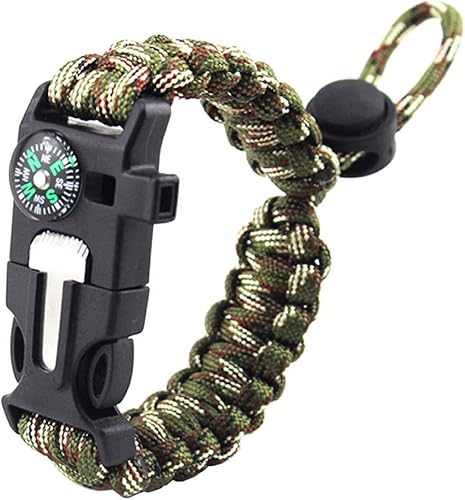 Pulsera de supervivencia ajustable 5 en 1, nuevo kit de pulsera deportiva de emergencia de 7 núcleos, brújula impermeable, silbato de rescate,
