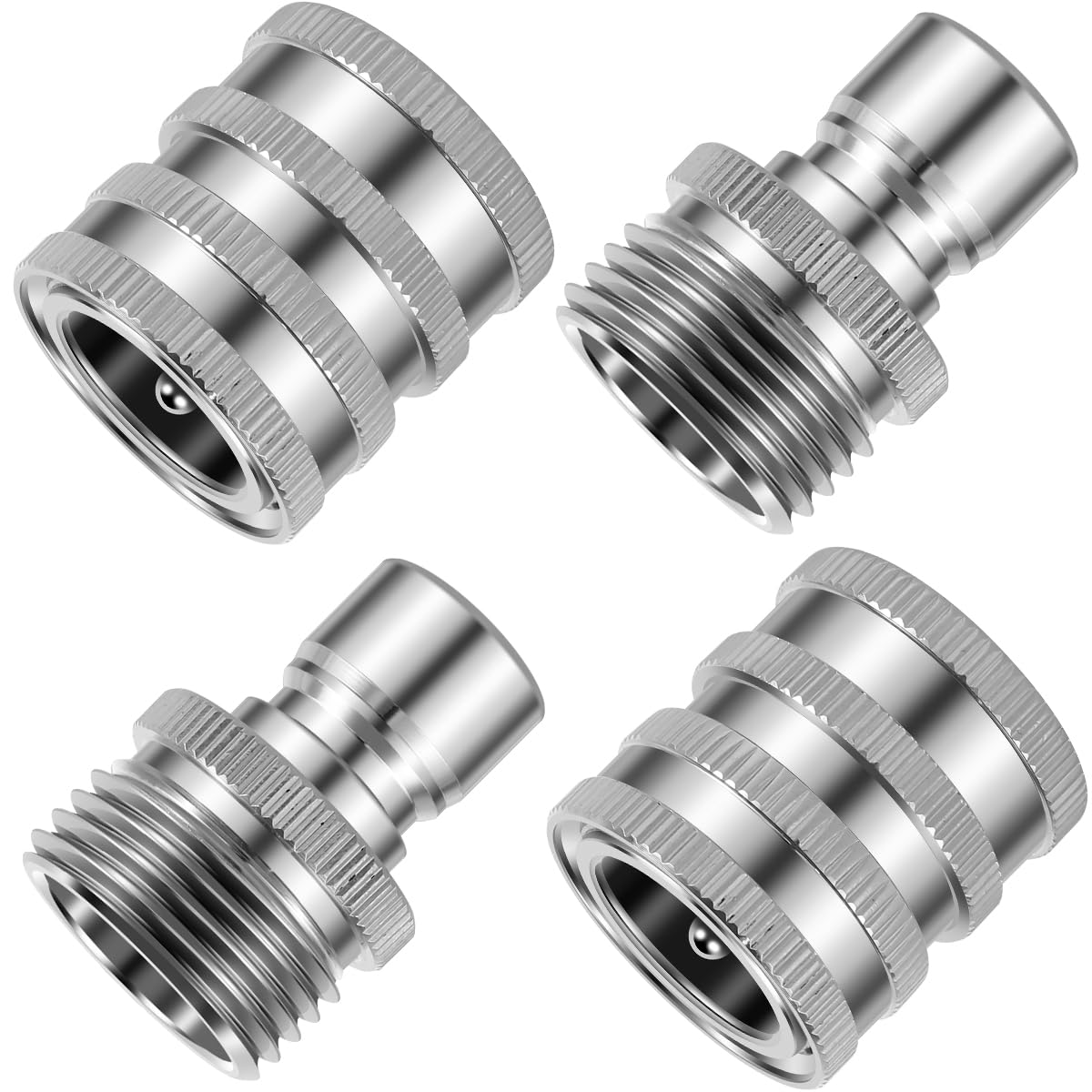 Deuson Men's Silver 4Pcs Garden Hose Quick Connector Stainless Steel Water Hose Fitting 3/4Inch And Fe Pressure Washer Pump Adapter No Leak Garden Hose Connect Fitting For Faucet(Silver)