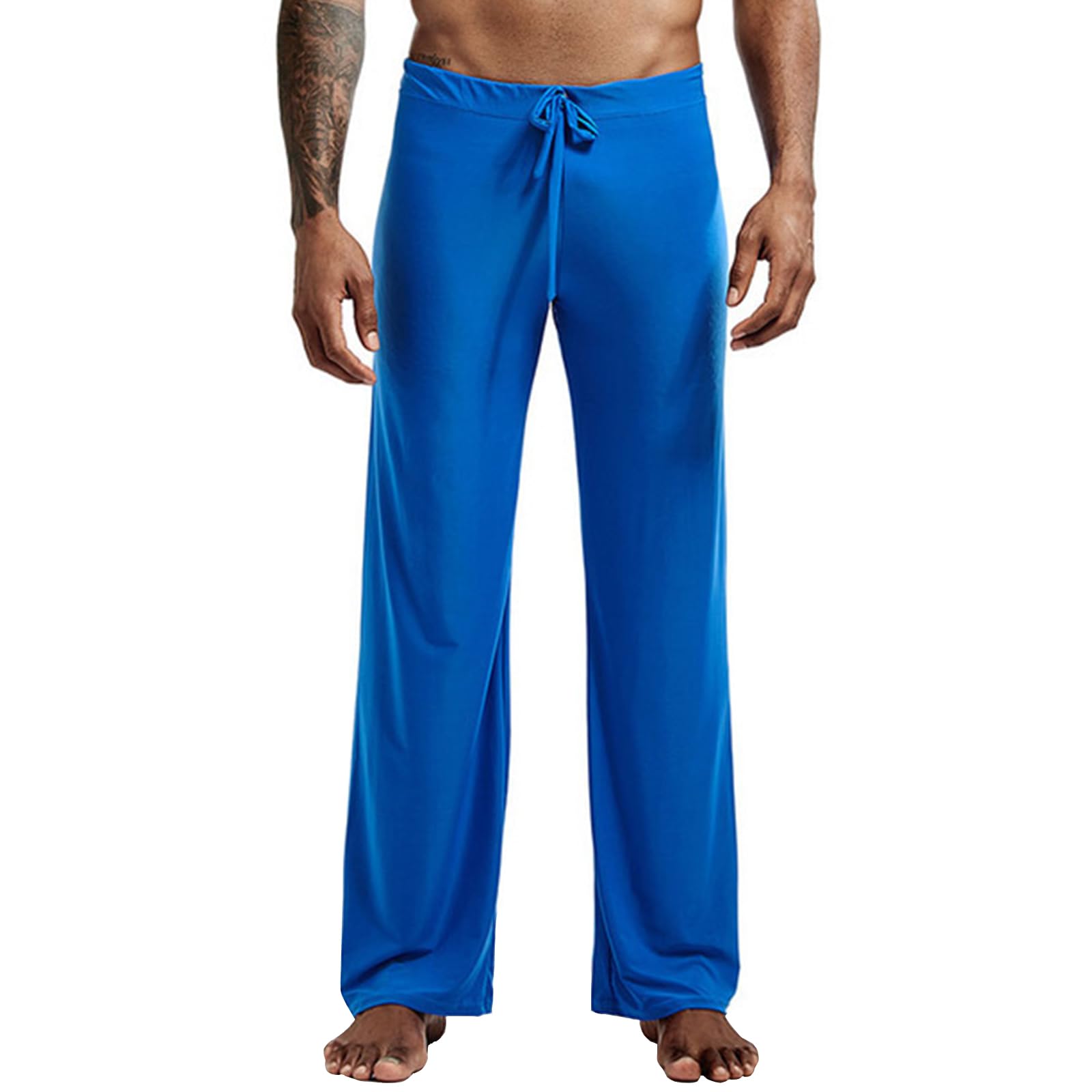 GENEMEN Mens Ice Silk Yoga Pants Home Trousers Lounging Bodybuilding Casual Pants Joggers Sweatpants (Blue, XXL)