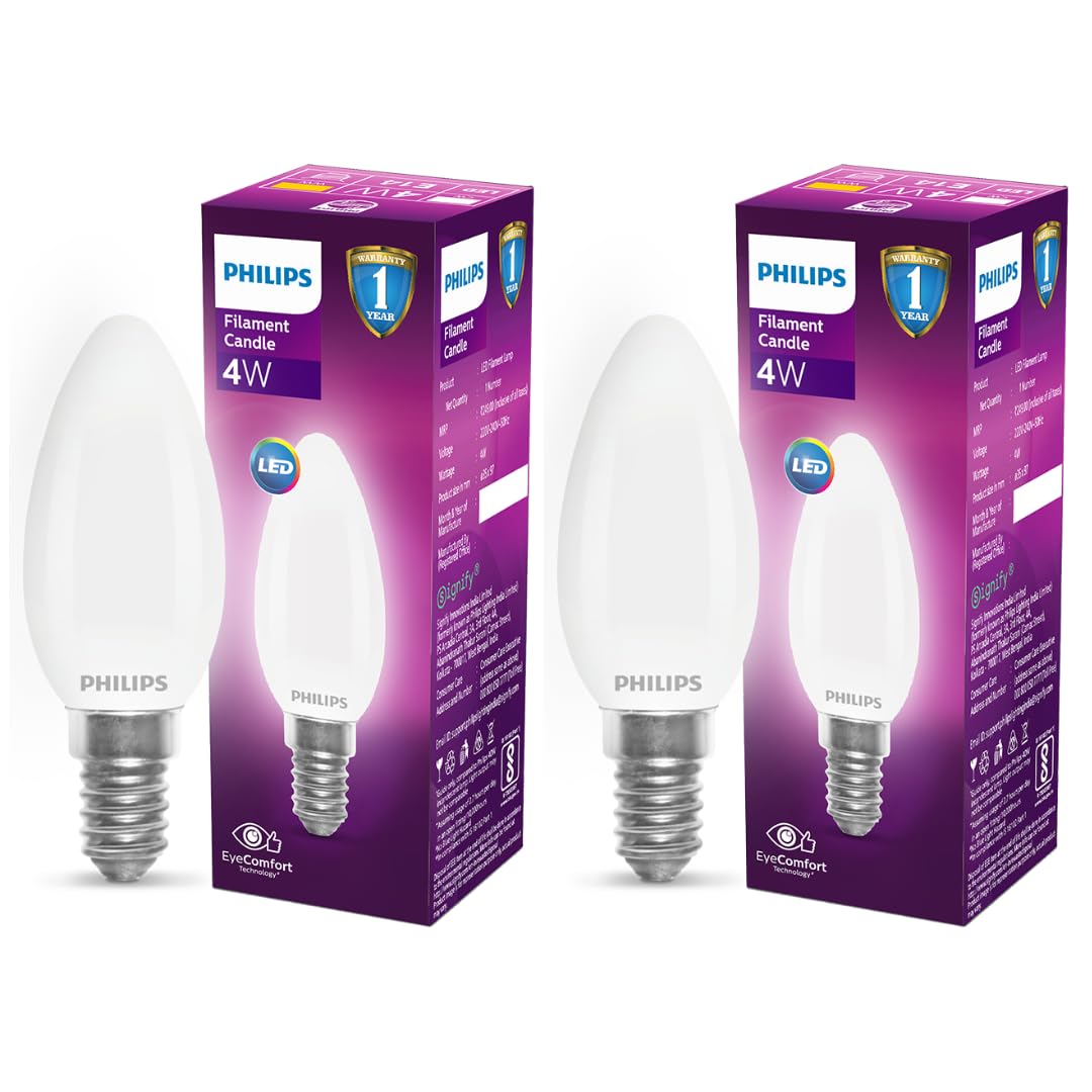 Philips 4-watt Filament Candle LED Bulb | Diffused Candle Bulb For Home & Decoration | Bulb Base: E14, Warm White | Pack of 2-image-17
