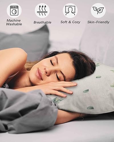 Miniatura 4 de Fundas de almohada de tamaño estándar de calabaza de eucalipto, 2 paquetes de fundas de almohada suaves para cama, fundas decorativas para sofá de