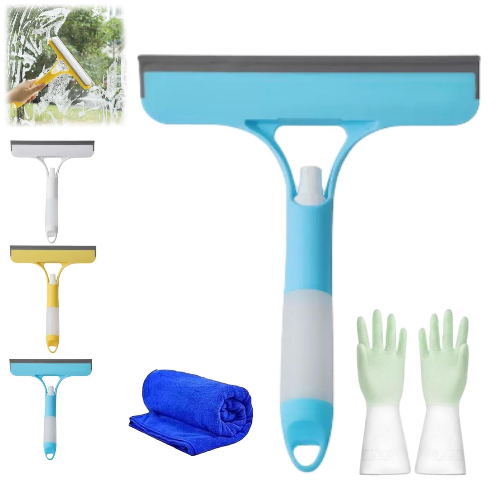 Recyclable Silicone Window Squeegee Kit, 3 in 1 Window Cleaning Scraper, Squeegee and Scrubber with Spray, Cleaning Scraper, Multifunctional Household