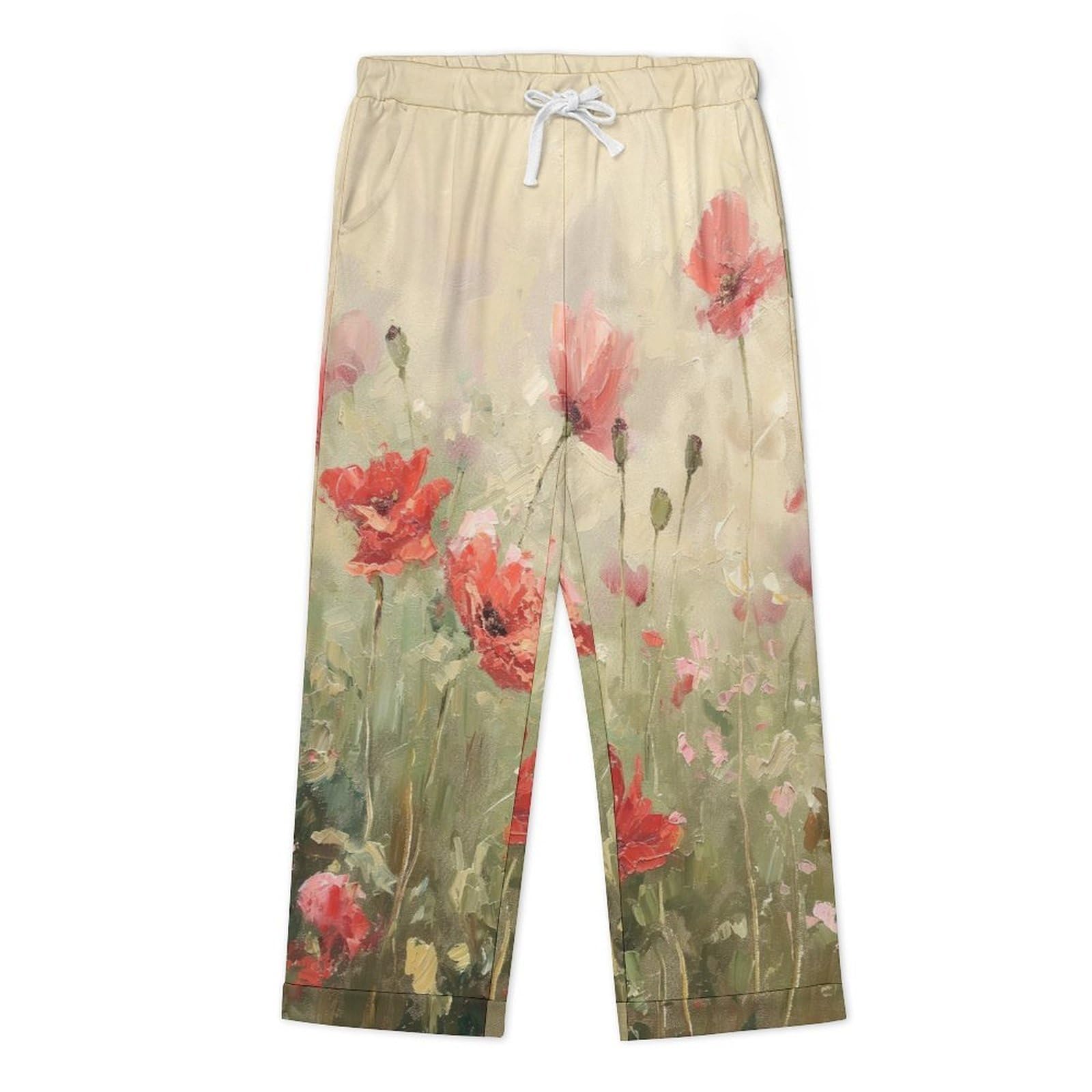 OLEETS Pigiama A Maniche Lunghe da Uomo - Fiori Rossi Pigiama Invernale Pantaloni Top Caldo Autunnale Traspirante Morbido 2 Pezzi Casual Ampio