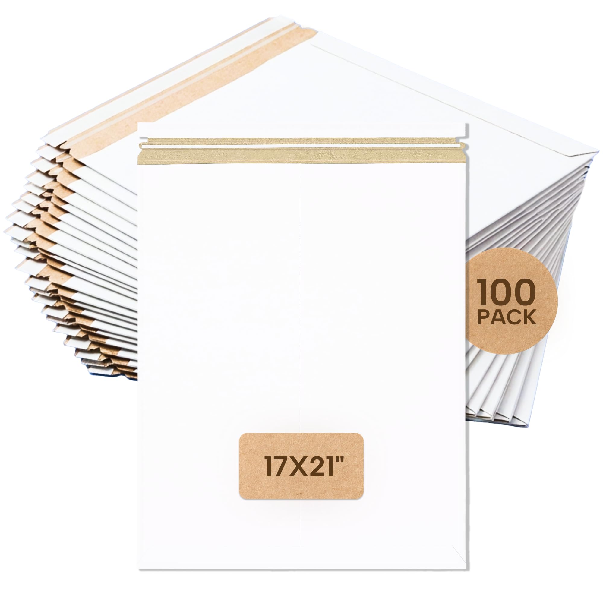 BOX USA Rigid Mailers 17" x 21" (100-Pack) - Cardboard Mailer Envelopes for Posters, Large Prints, Architectural Plans - Stay Flat