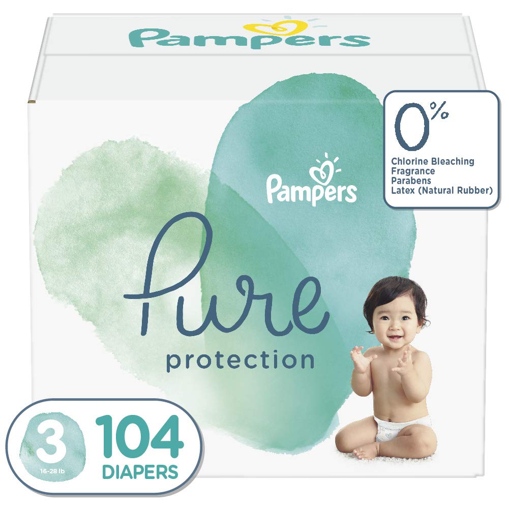 Diapers Size 3, 104 Count - Pampers Pure Protection Disposable Baby Diapers, Hypoallergenic and Unsc