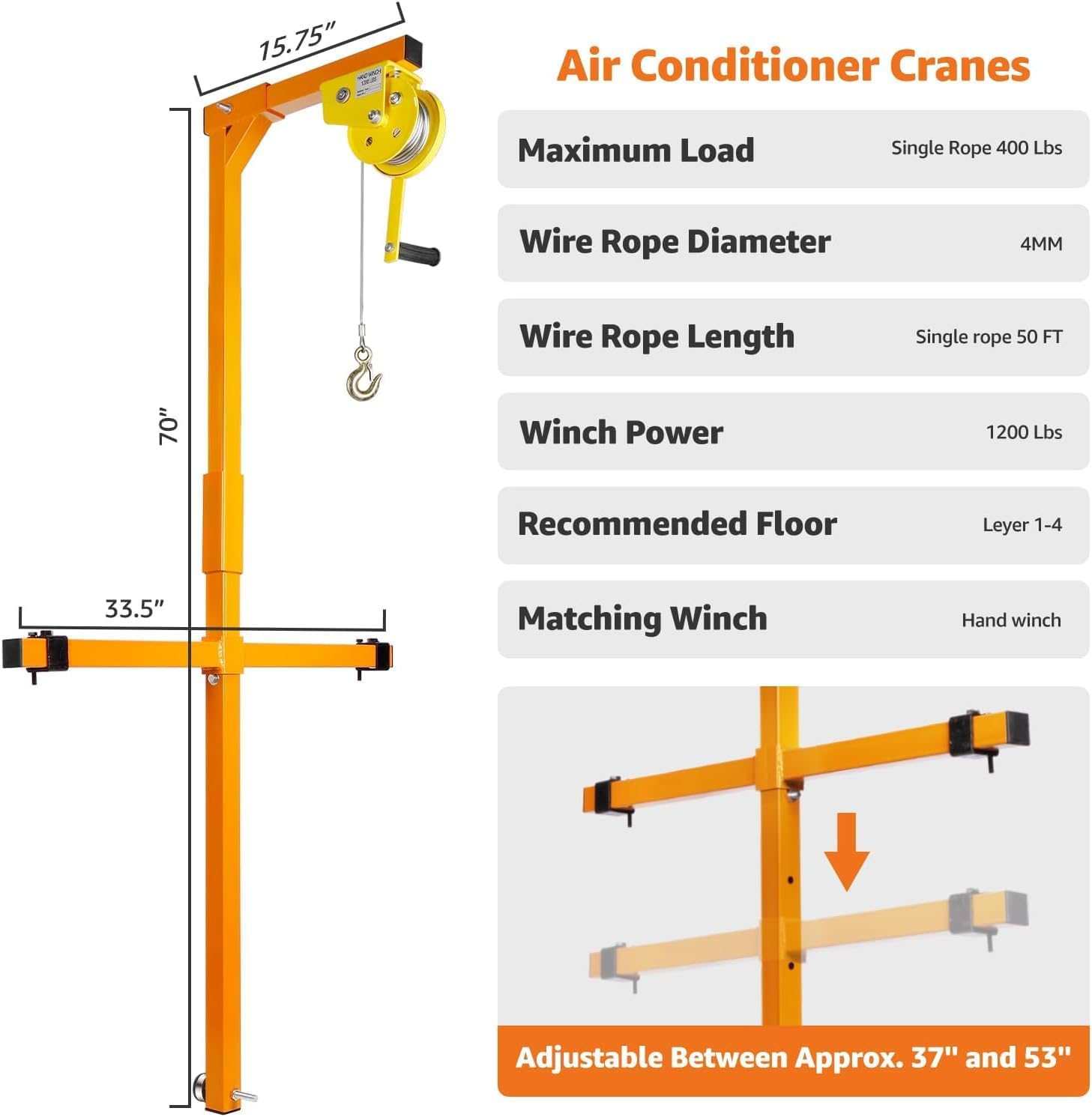 50FT Air Conditioner Lifting Tool, Air Conditioner Lifting Cranes with Manual Winches, for Air Conditioning Parts and Accessories(400LBS)