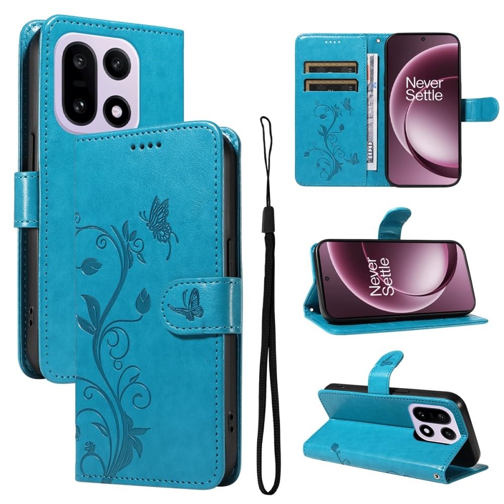 Generic Étui compatible avec Motorola G84 5G (couleur : bleu) Étui portefeuille à rabat magnétique, motif arbre papillon