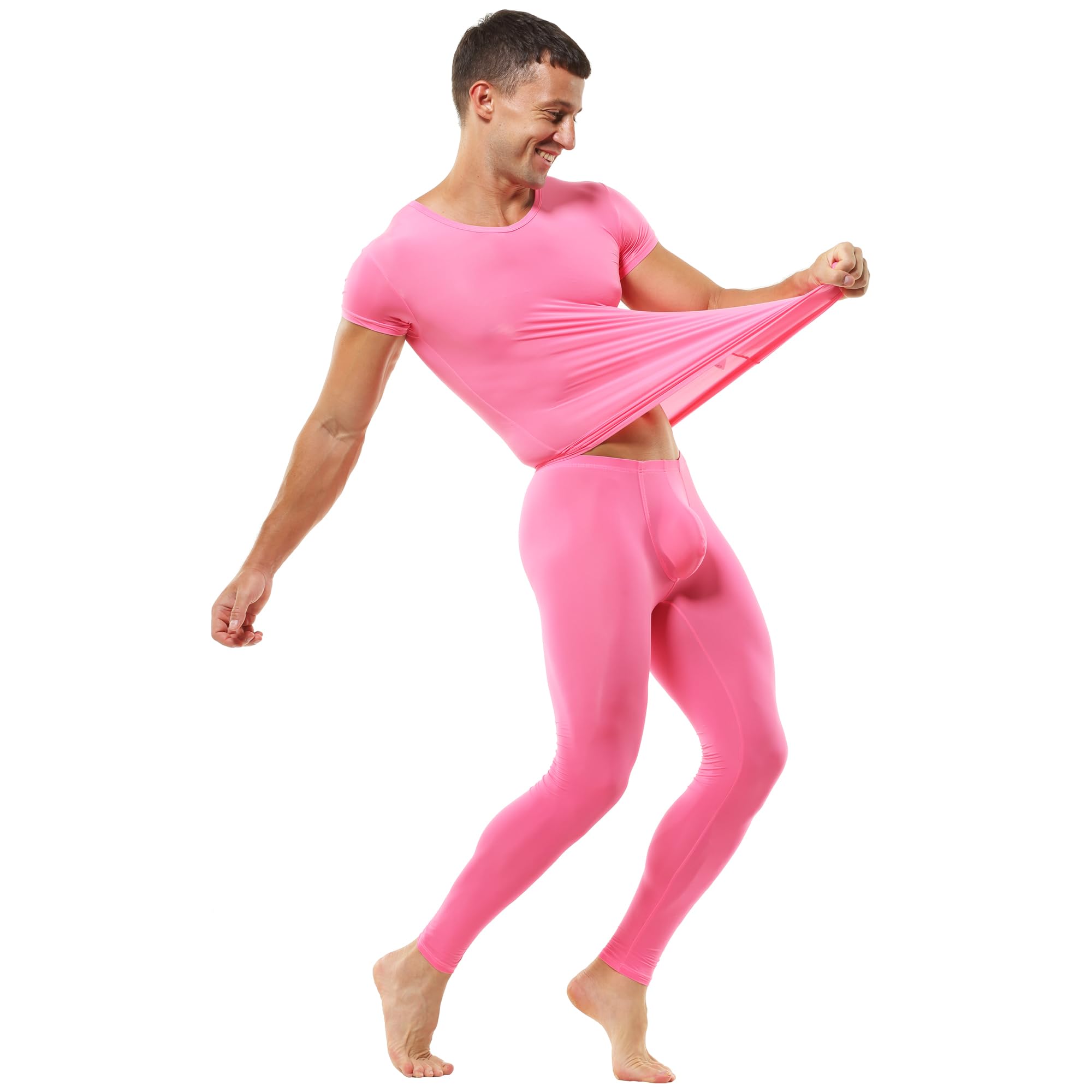 DTODWW Men's Tights Pants Underwear Long Trousers Lightweight Workout Base Layer Leggings for Yoga Dance: Rose X-Large