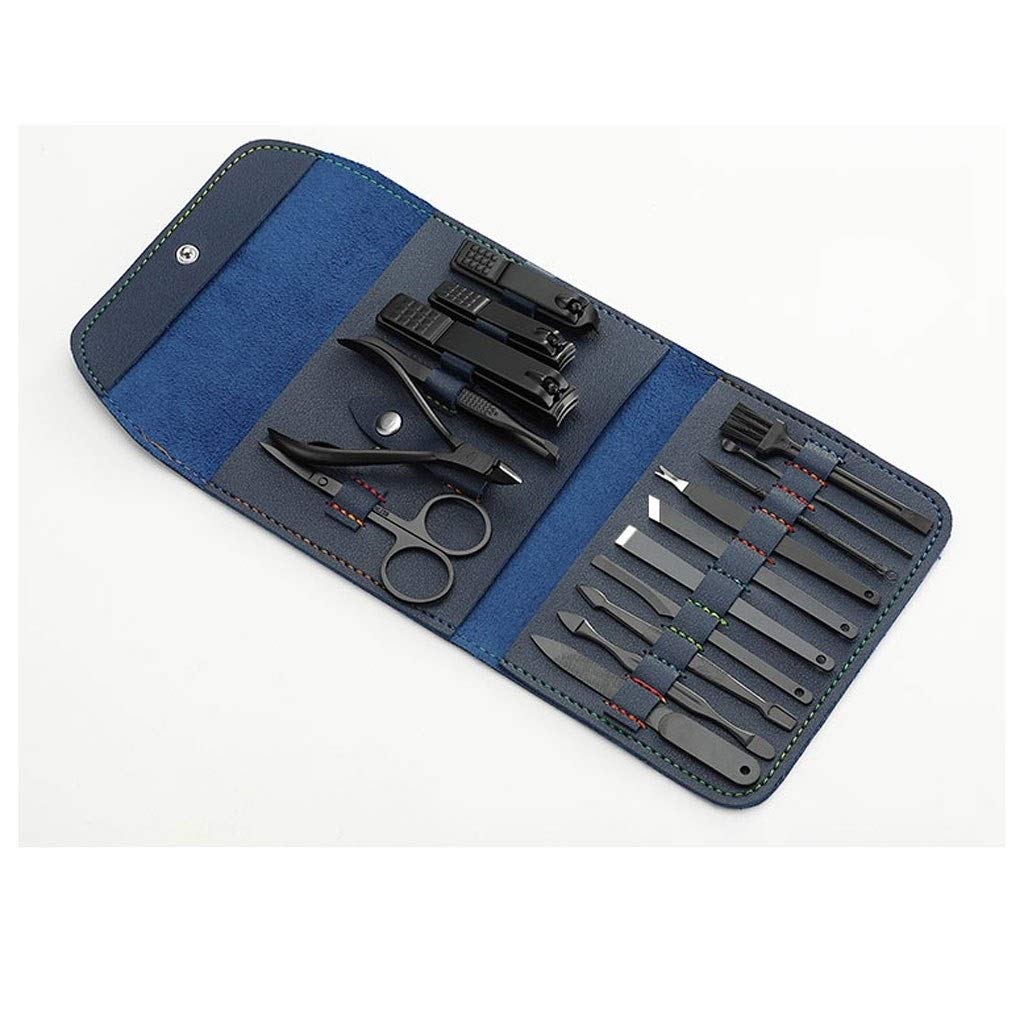 Juego de Cortaúñas Clavo de acero al carbono especial Clippers Conjunto Negro del oído 16PCS de los hombres de Pick herramienta del hogar de uñas pedicura Tijeras de belleza de uñas Juego de herramien