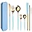 AARainbow 8 Pieces Stainless Steel Flatware Set Portable Reusable Cutlery Set Travel Utensils Set Including Chopsticks Knife Fork Spoon Straws Cleaning Brush Dishwasher Safe (Light blue Golden)