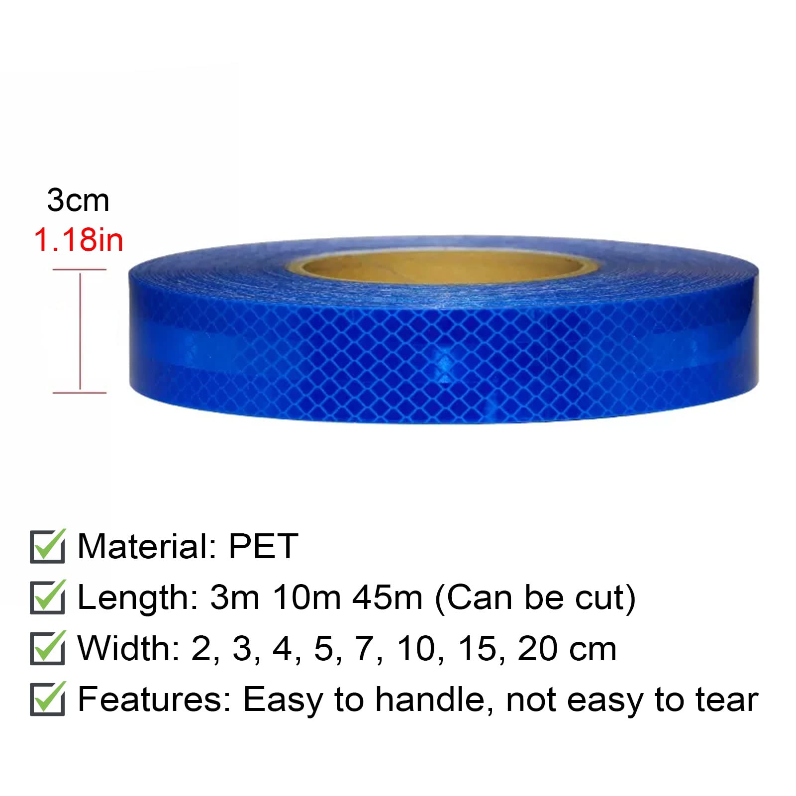 Cintas de aviso de seguridad Azul Banda Reflectora de Visibilidad, Autoadhesivo Cinta Reflectante para Exteriores para Señalización de Suelos/Remolques/Camiones/Coches/Barcos, Uso DIY ( Color : W 3cm/