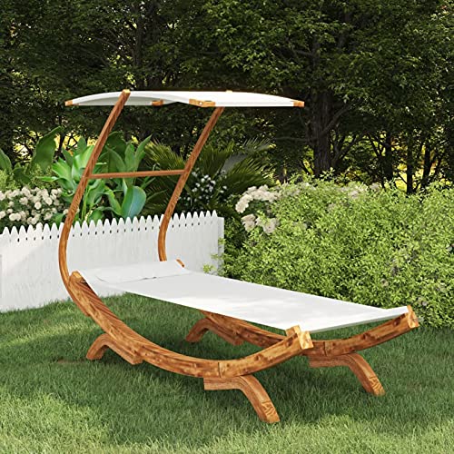 Festnight Tumbona con Dosel Hamaca Sillón Balancín para Jardín con Estructura Estable de Madera 100x198x150 cm