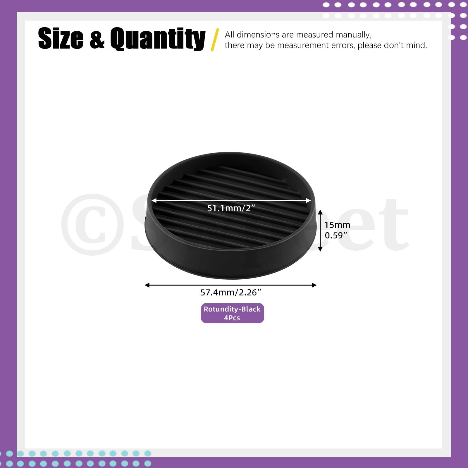 Swpeet 4Pcs 2" x 2" Round Black Rubber Anti Skid Caster Cups Non Slip Furniture Pads Kit, Anti-Slip Gripper - Image 3