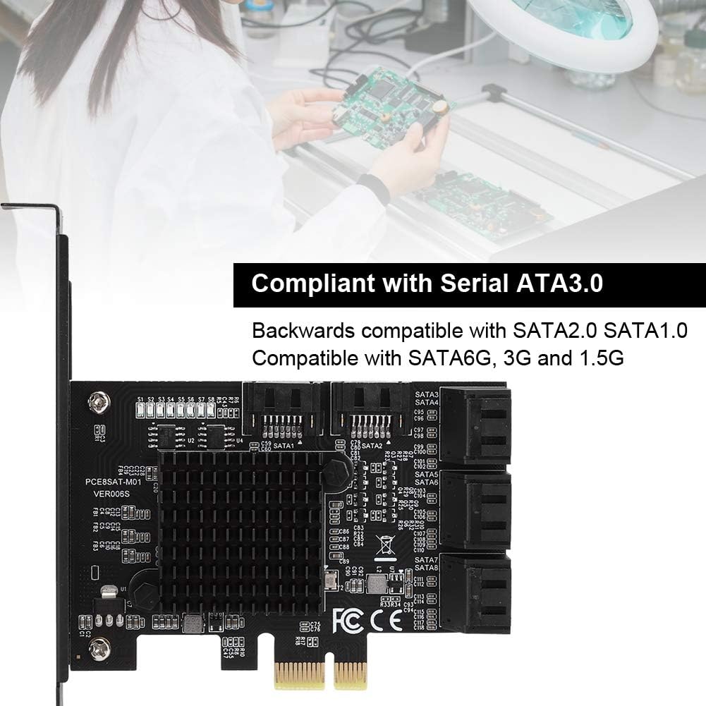 Dpofirs PCE8SAT-M01 - PCI-E zu SATA 3.0-Karte, 8-Port-SATA3.0-Erweiterungskarte, Kompatibel mit SATA6G/3G/1,5G Festplatten,PCI-E 1x/2x/4x/8x/16x Schnittstelle