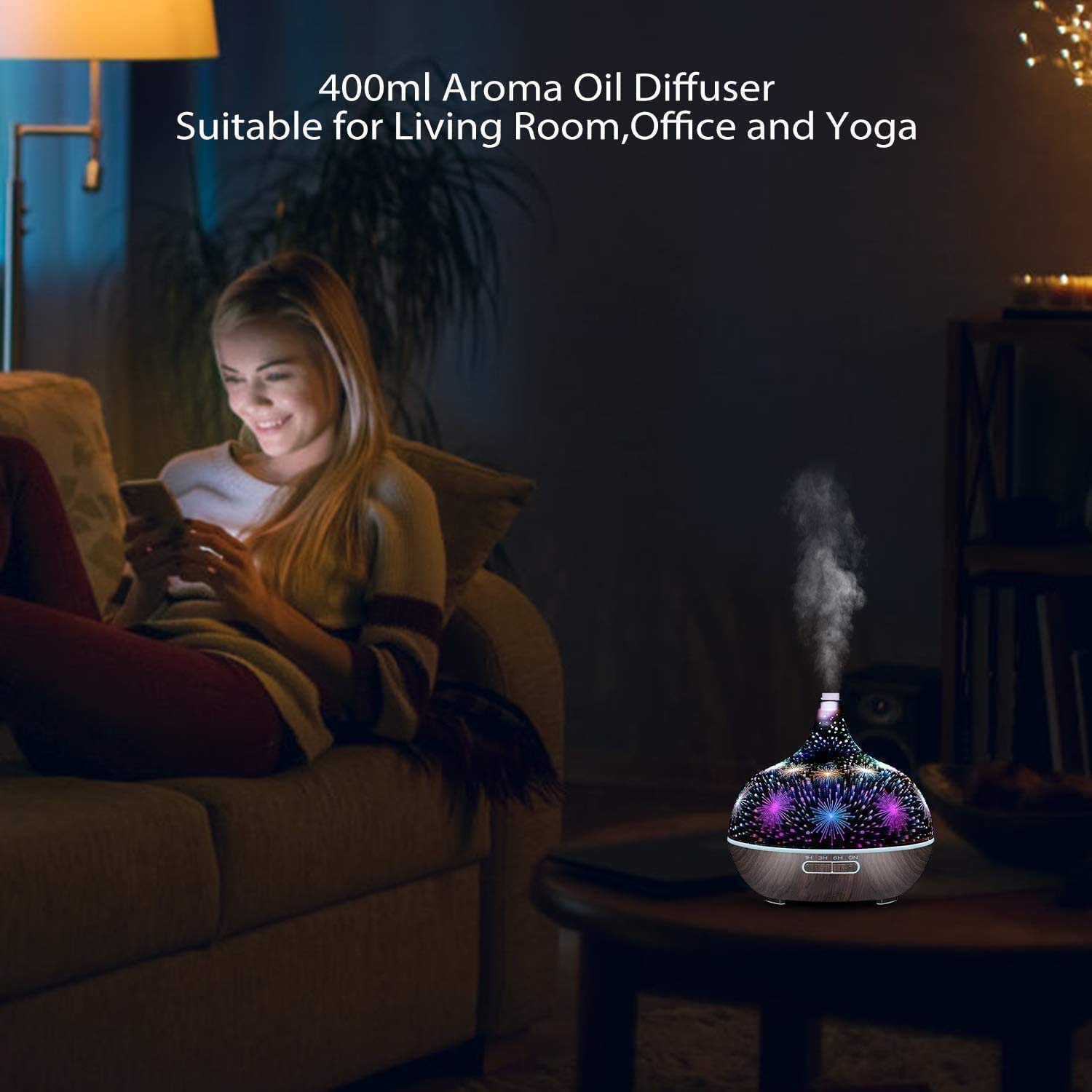 Diffusore di Olio Essenziale da 400 ml, diffusore aromaterapia, diffusori for Oli Essenziali con spegnimento Automatico, 4 Timer, Set Regalo for la casa