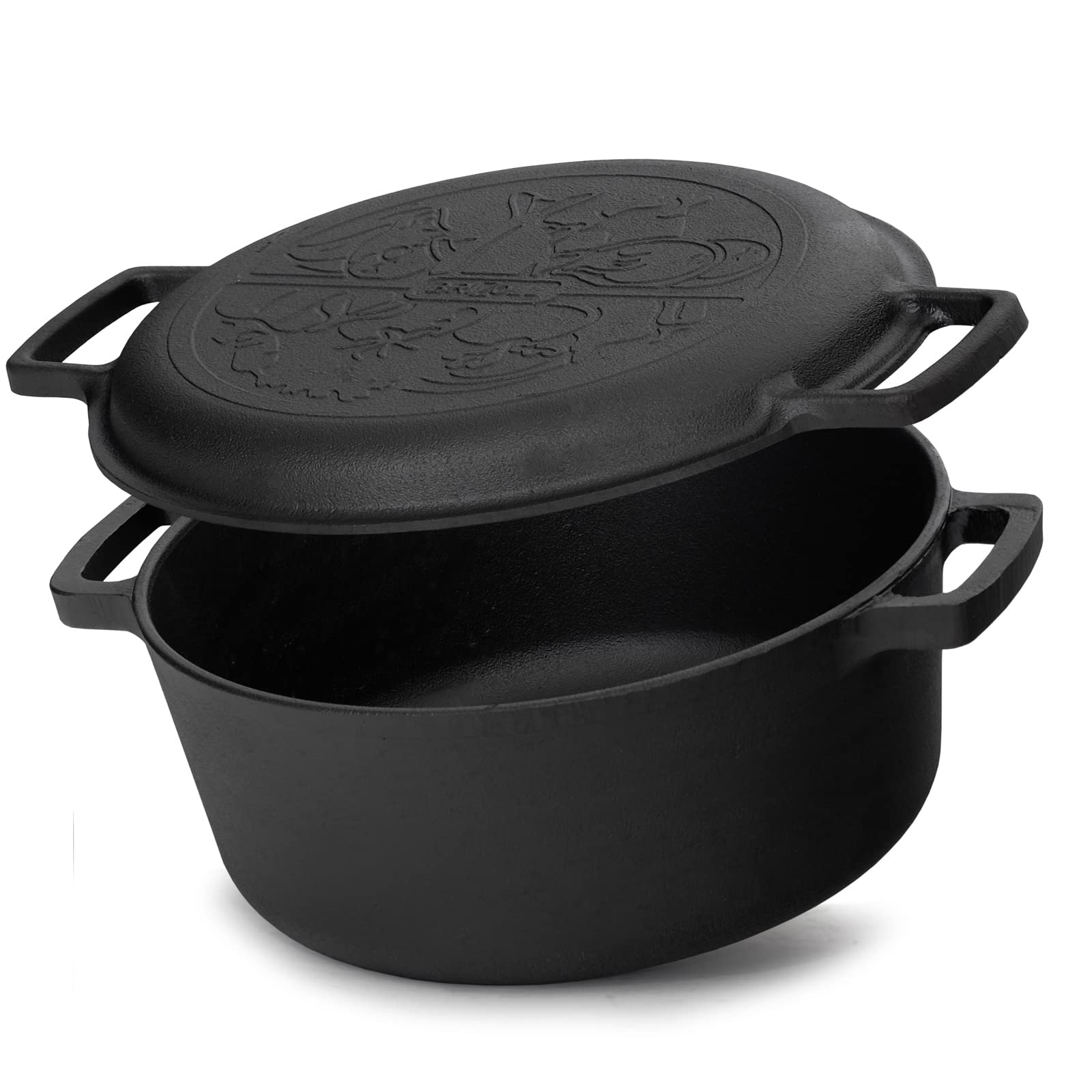 4BIG.fun Casseruola in ghisa con coperchio Ø 28 cm - 6 l - Rostiera con Manici tradizionale in ghisa 2 in 1 - Cocotte Per induzione - Casseruola per pane, per zuppe
