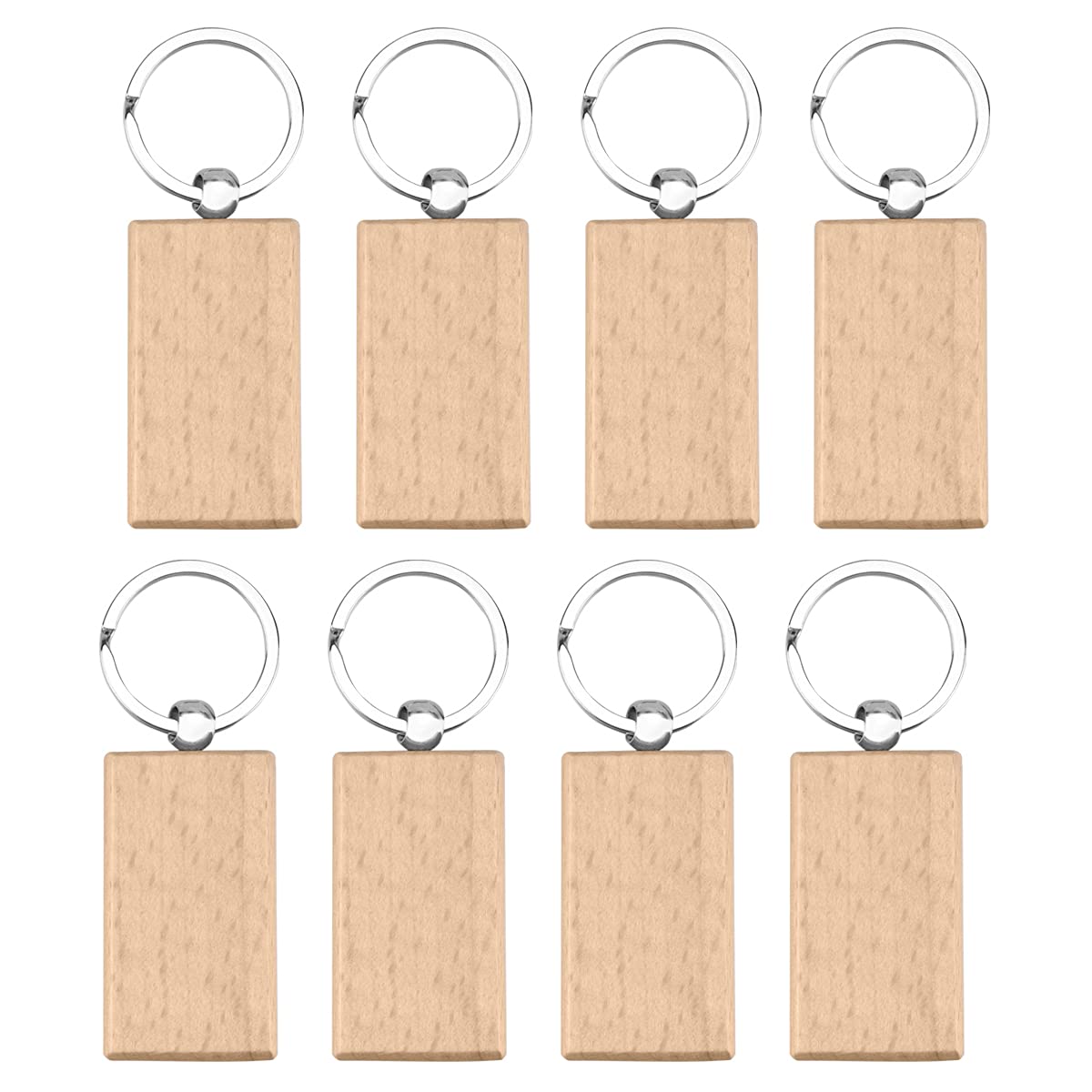 Rectangular Wooden Key Ring 8pcs Blank Wooden Key Chain 2x1.2inch Unfinished Wood Pendant Blanks with Key Ring for DIY Key Craft Supplies (2x1.2 Inch)