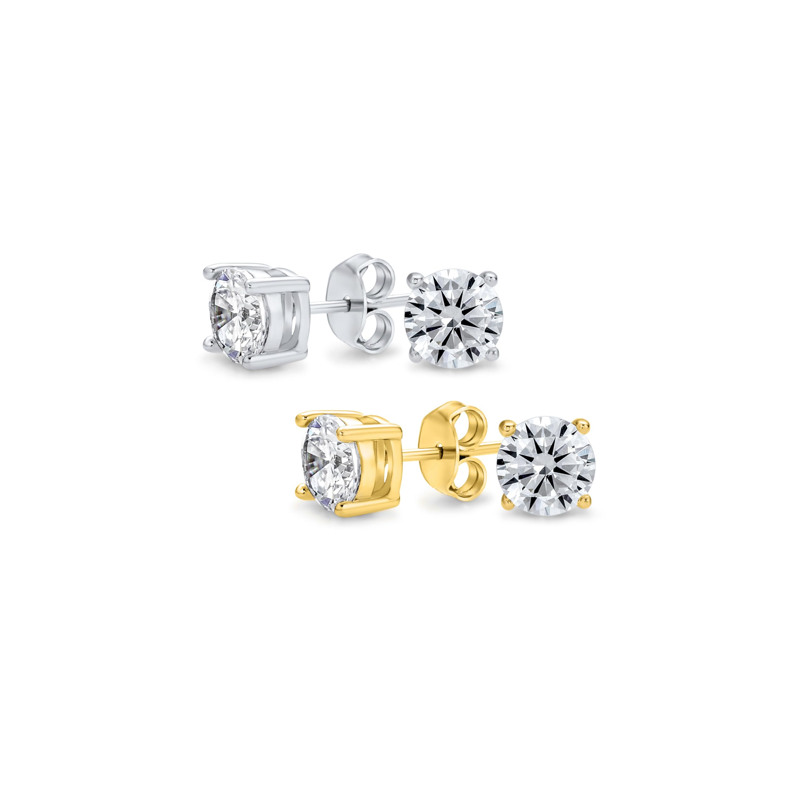 Orecchini A Lobo Solitari Classici Con Zirconi Cubici Rotondi Per Donne Unisex Tradizionali In Argento Sterling .925 Taglio Brillante AAA Pietre CZ Placcati In Oro Rosa E Giallo, Colori Multipli 1Ct -