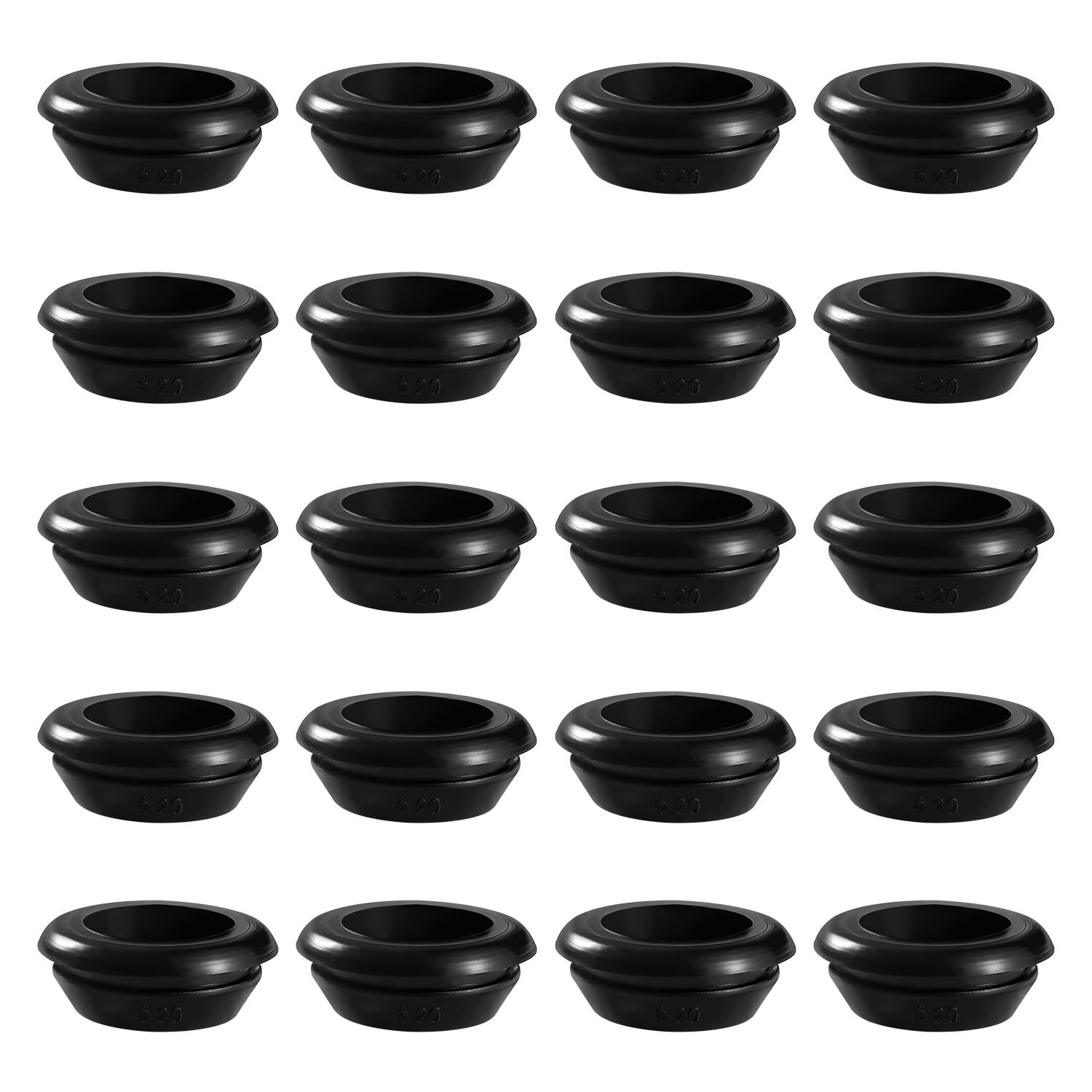 YIXISI 20 PCS Diameter 16 * 20 mm Rubber Grommets, Conductor Gasket Ring Grommets, Black Rubber Hole Plugs Electrical Wire Gaskets, for Protecting Wires, Cables and Plugs