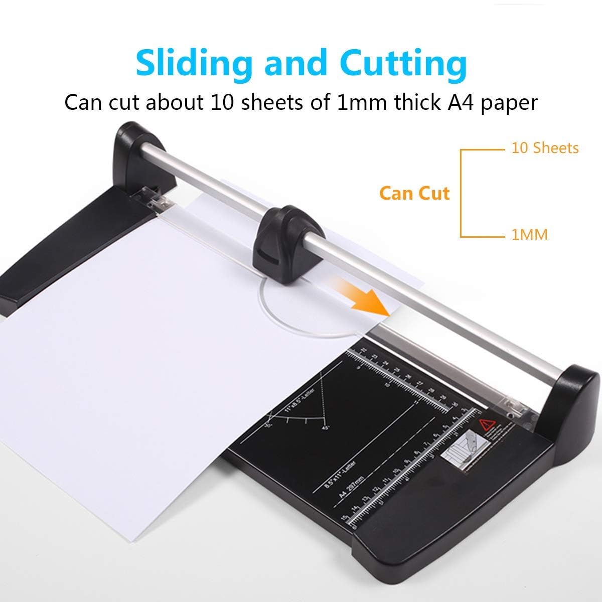 Taglierina manuale per carta A2, taglierina rotativa con righello trasparente, taglierina da ufficio con base in metallo, ghigliottina portatile per taglio dritto 10 fogli, strumento per artigianato
