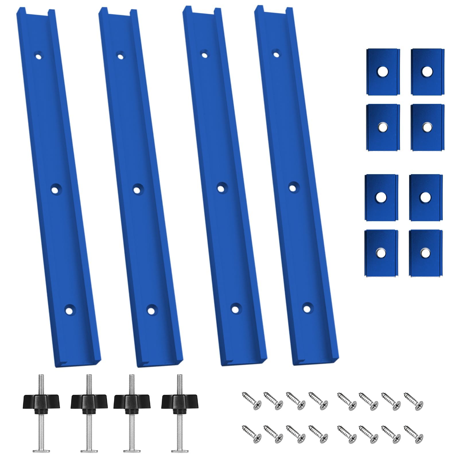 Lot de 4 Rail de Guidage Scie Sur Table, Rails Aluminium T Track de 400mm, M8, M6 Rail en T Avec Accessoires Complets pour Outil de Travail du Bois