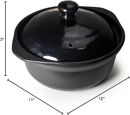Miniatura 10 de Cacerola de arcilla resistente al calor, tazones de cerámica de alta calidad, tapa para cocinar, sopa negra (negro, 66 onzas)